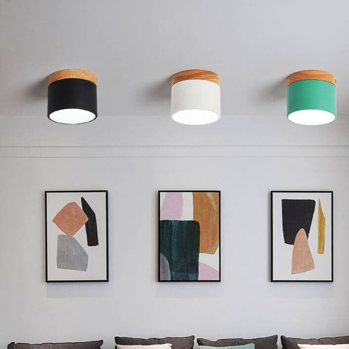 Scandinavian Macaron LED Ceiling Light | Wooden Accent Flush Mount