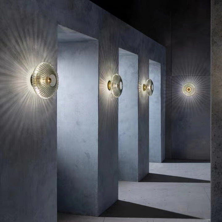 Nordic Vintage Glass Wall Sconce | Striped Round Disc Light