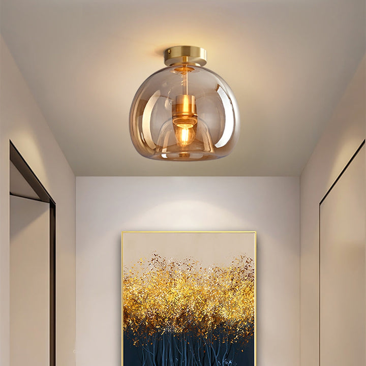 Vintage Bubble Glass Ceiling Light | Retro Amber Glass Pendant