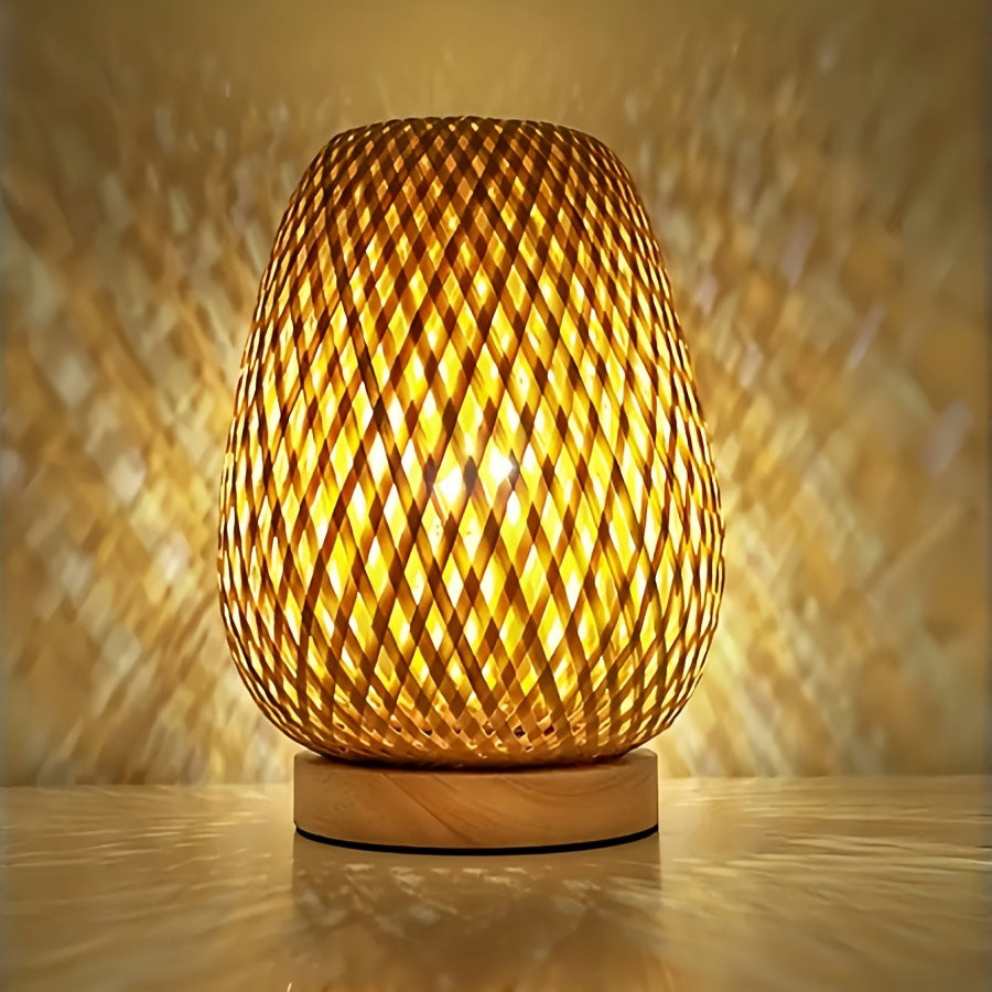 Handmade Bamboo Woven Bedside Lamp | Dimmable USB Table Light