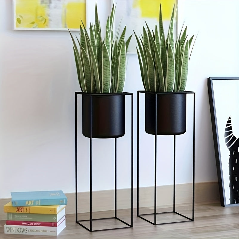 Metal Indoor Plant Stand | Modern Black Rectangular Plant Holder