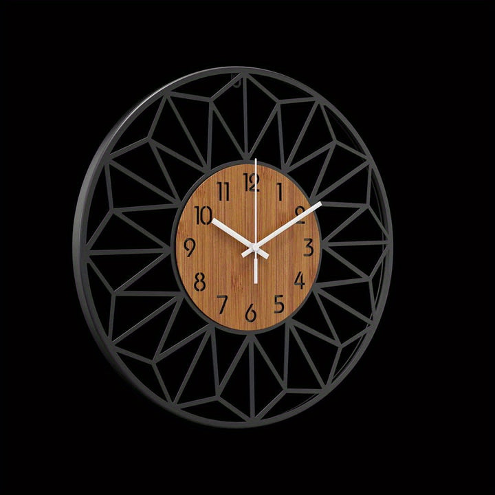 Modern Metal Wall Clock | Wood Grain Centre Design
