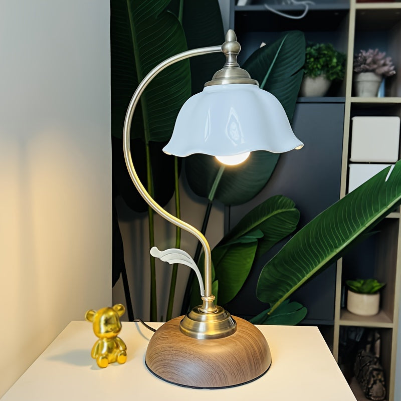 Vintage Goose Neck Table Lamp | Antique Brass USB Bedside Light