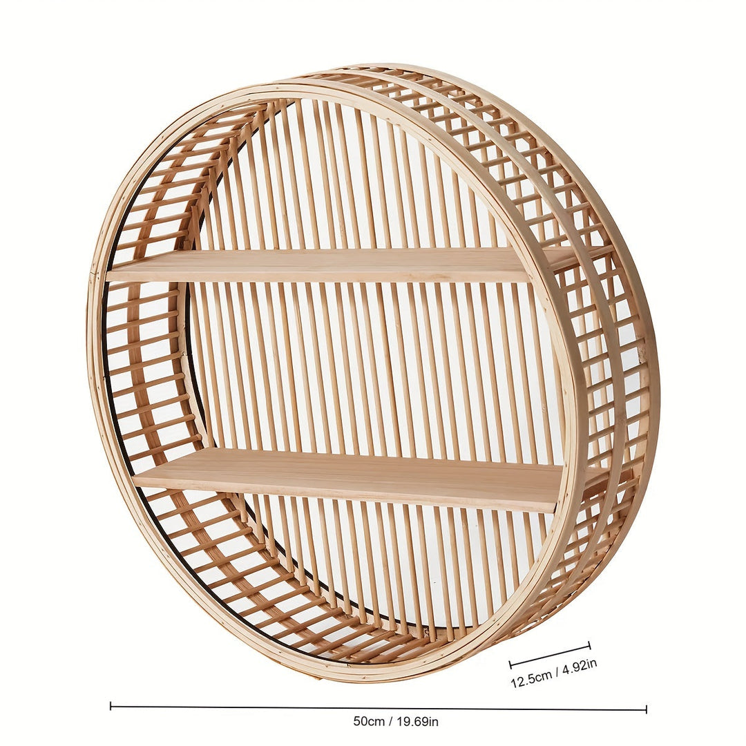 Round Bamboo Wall Shelf | Handmade Boho Floating Organizer