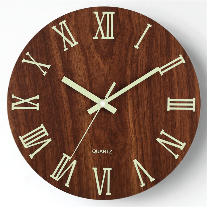 Walnut Luminous Wall Clock | Silent Glow-in-the-Dark Wooden Design