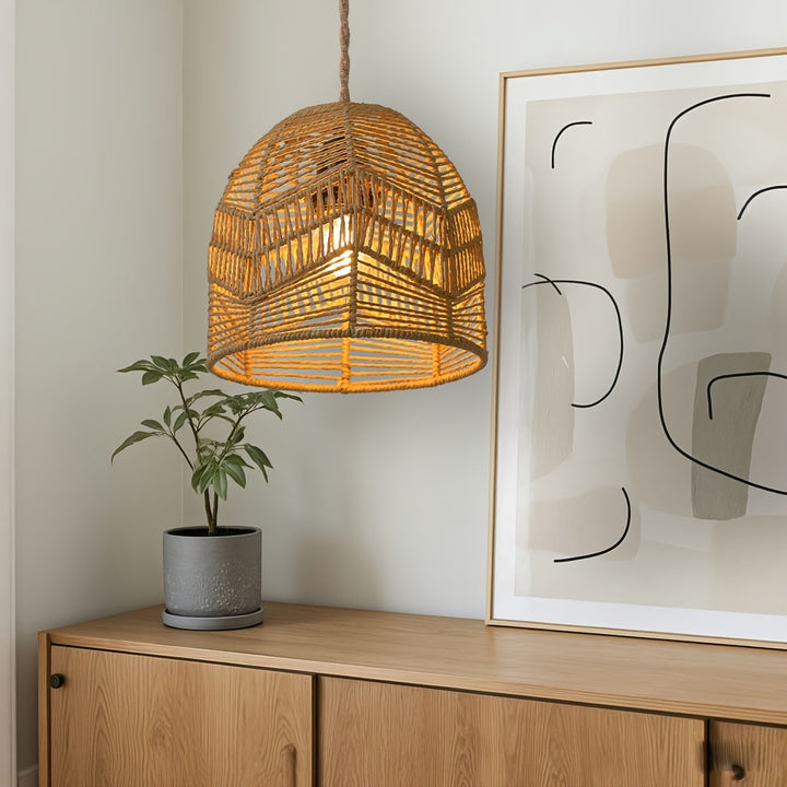 Handwoven Rope Pendant Shade | Rustic Farmhouse Chandelier Design