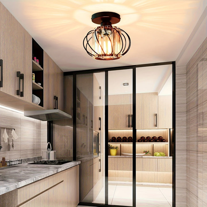 Modern Industrial Cage Ceiling Light | Elegant Semi Flush Mount Fixture