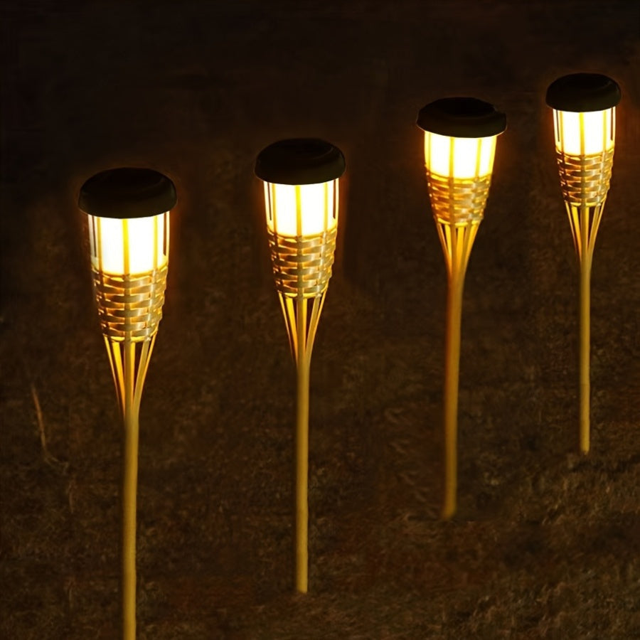 Solar Bamboo Flame Lights (2-Pack) | 12-LED Outdoor Solar Garden Lanterns