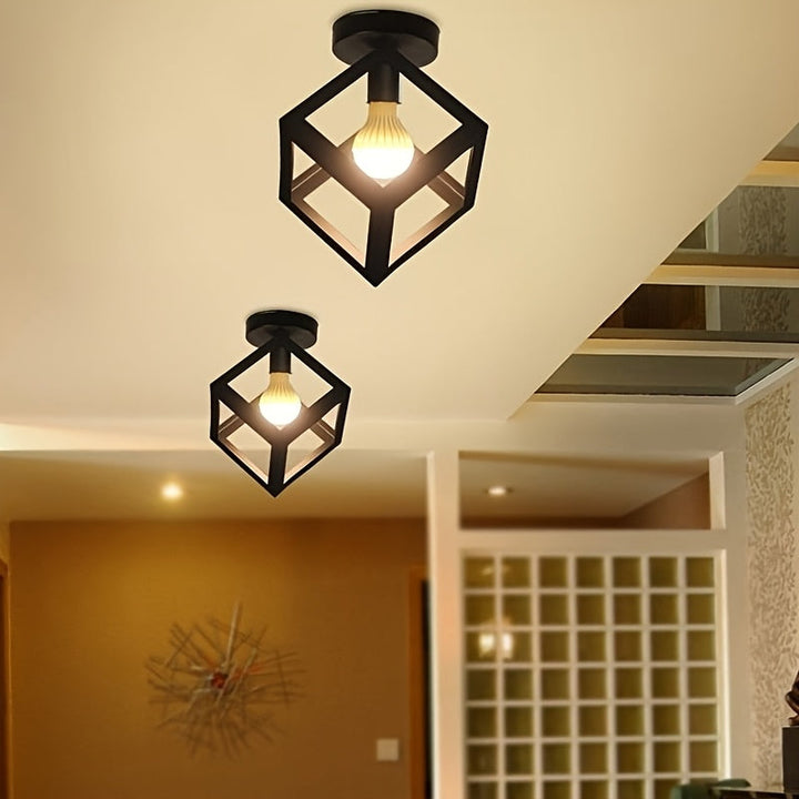 Geometric Cube Ceiling Light | Modern Industrial Semi Flush Mount Fixture