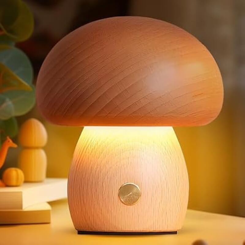 Portobello Mushroom Lamp | Natural Wood Rechargeable Night Light