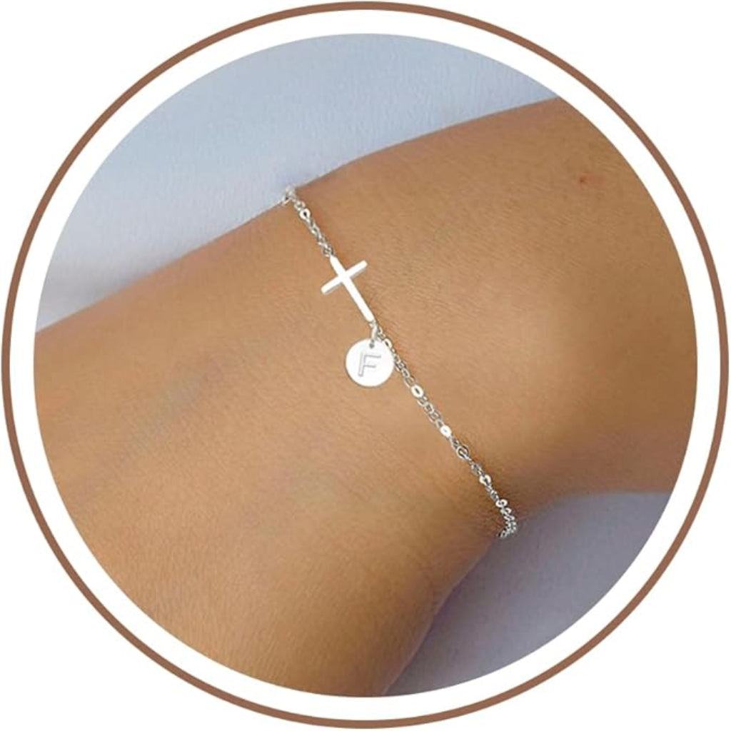 Bracelet Mothers Day Cross Initial Adjustable Chain Jewellery Gift