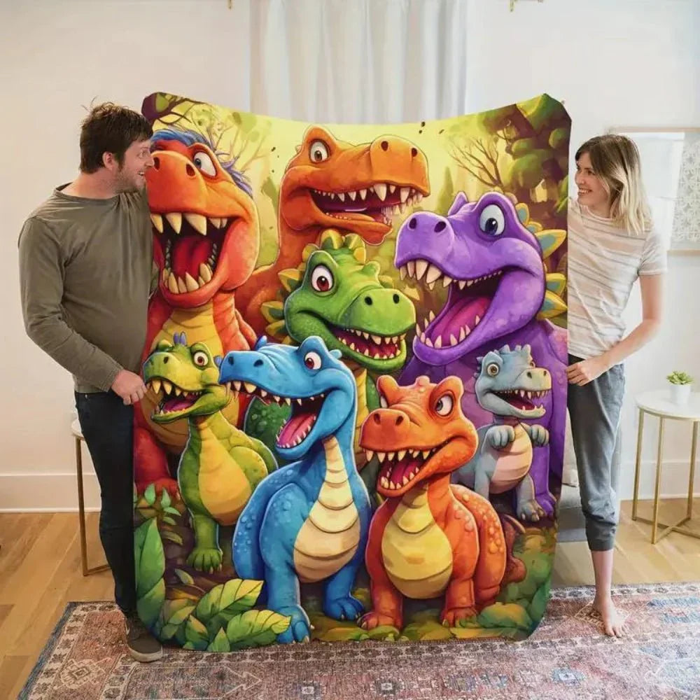 Kids Throw Blanket colourful Dinosaur Cartoon Soft Fleece Bed Blanket