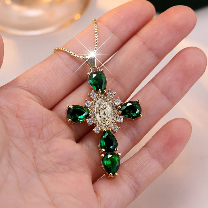 Necklace Cross Pendant Mothers Day Gold Zircon Crystal Jewellery