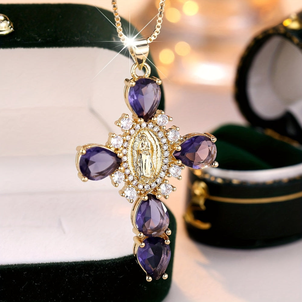 Necklace Cross Pendant Mothers Day Gold Zircon Crystal Jewellery