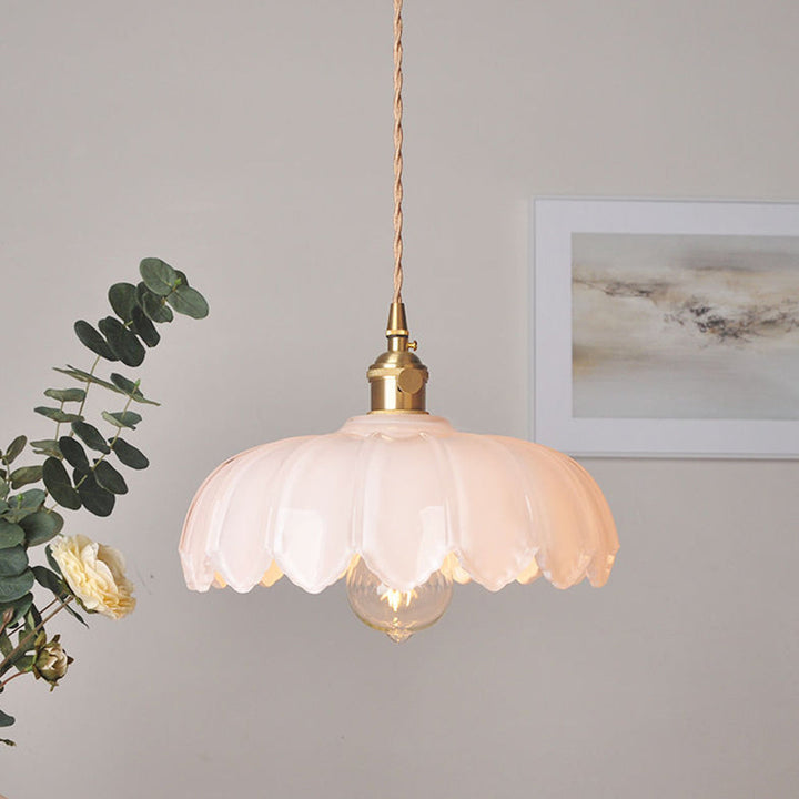 Vintage Flower Pendant Lamp | Coloured Glass Hanging Light