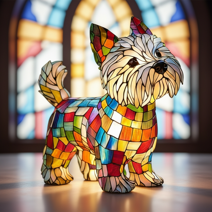 Table Lamp Stained Glass Dog LED Night Light Resin Decor