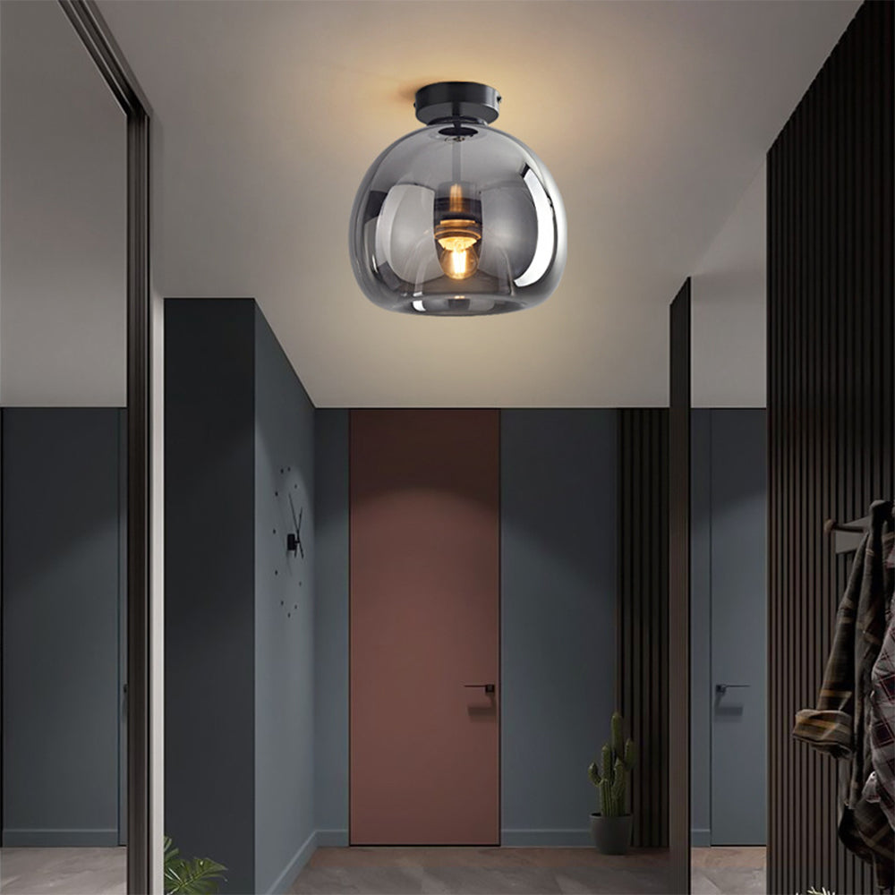 Vintage Bubble Glass Ceiling Light | Retro Amber Glass Pendant