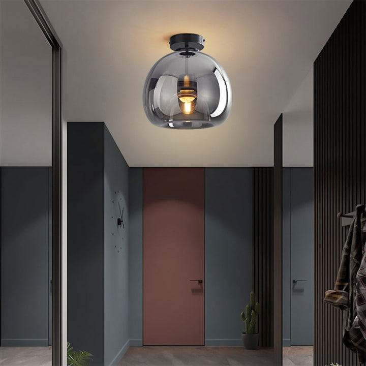Vintage Bubble Glass Ceiling Light | Retro Amber Glass Pendant