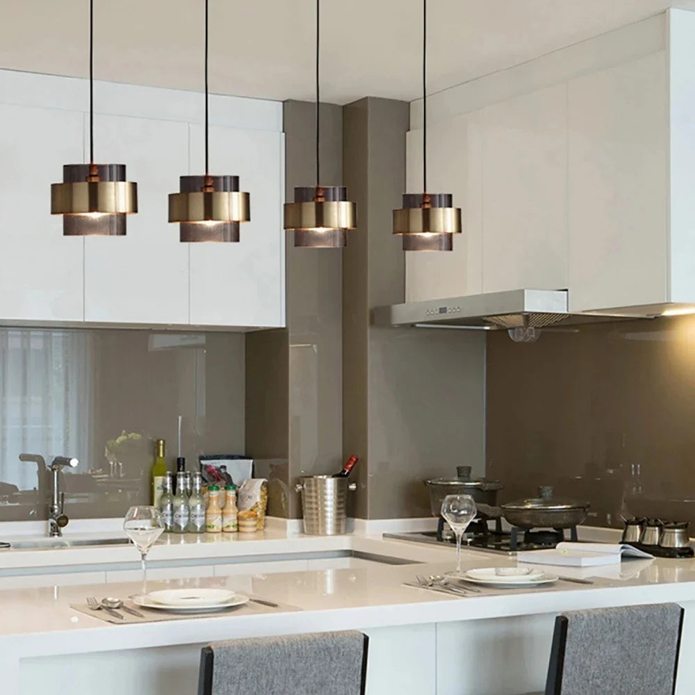Nordic Glass Pendant Light | Modern Brass Cylinder Design