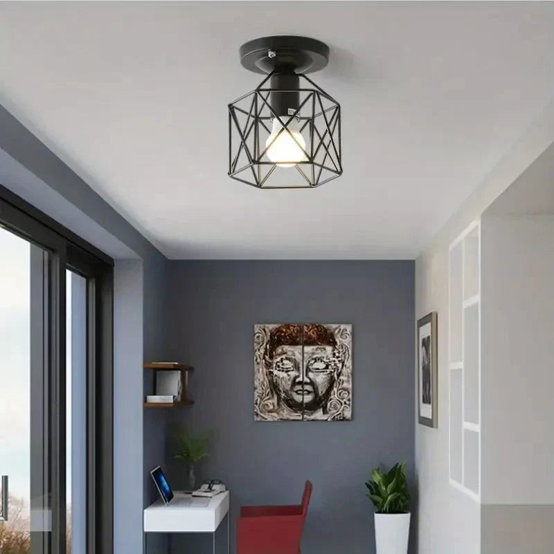 Modern Gold Ceiling Light | Geometric Metal Cage Design