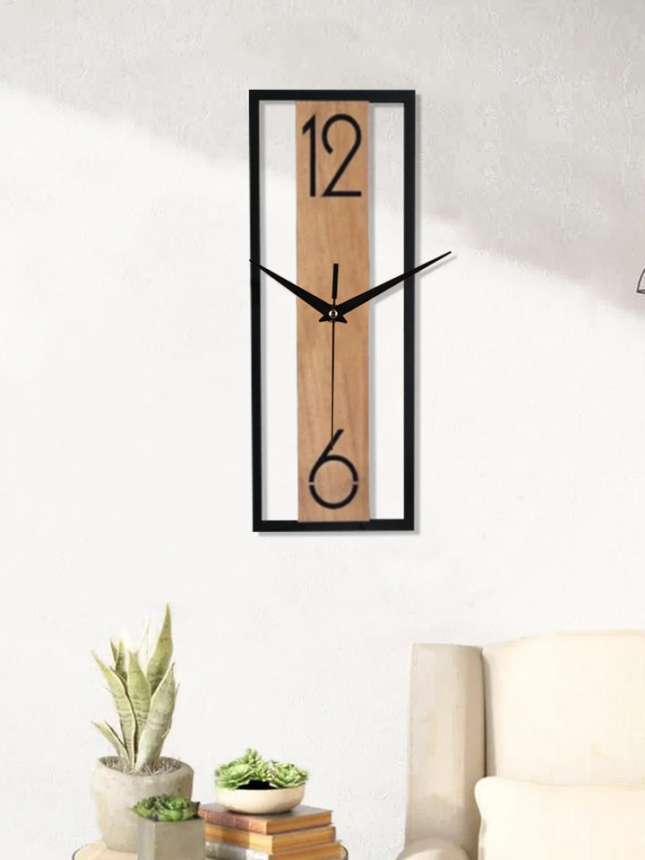 Modern Rectangular Wall Clock | Slim Wood Grain Frame Design
