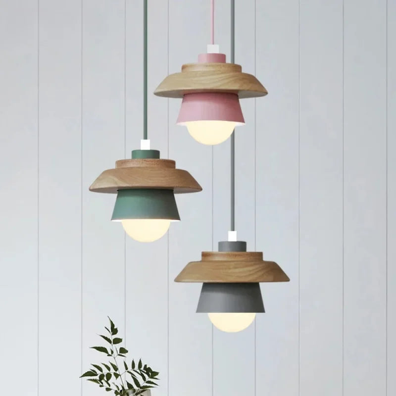 Nordic Wood Pendant Light | Colourful Macaron Design