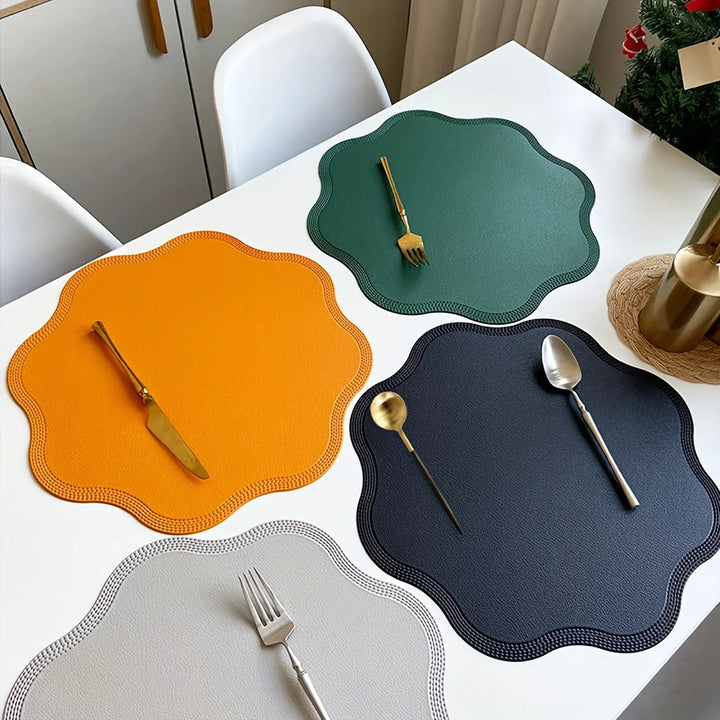 FloraMat | Luxury Round Faux Leather Placemats | Embossed Flower Design