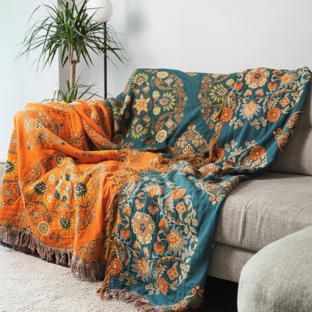 Throw Blanket Reversible Cotton Gauze Floral Sofa Bed Cover