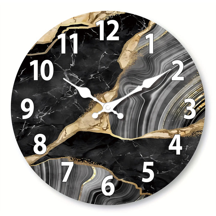 MarbellaTime | Modern Round Wooden Wall Clock | Silent Marble Design