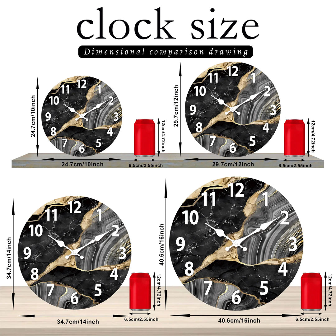 MarbellaTime | Modern Round Wooden Wall Clock | Silent Marble Design