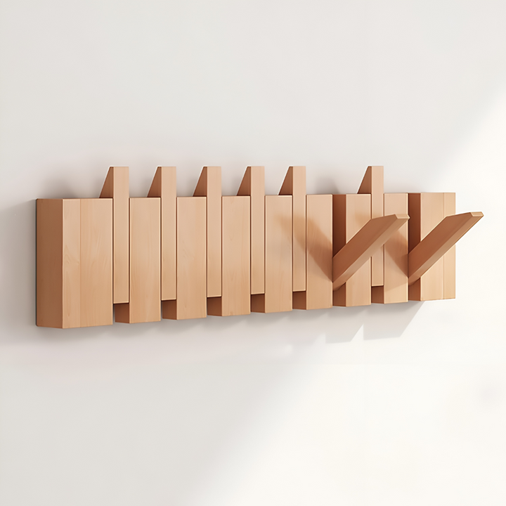 Wall Mounted Coat Rack Wooden Foldable Hook Rack Paneled