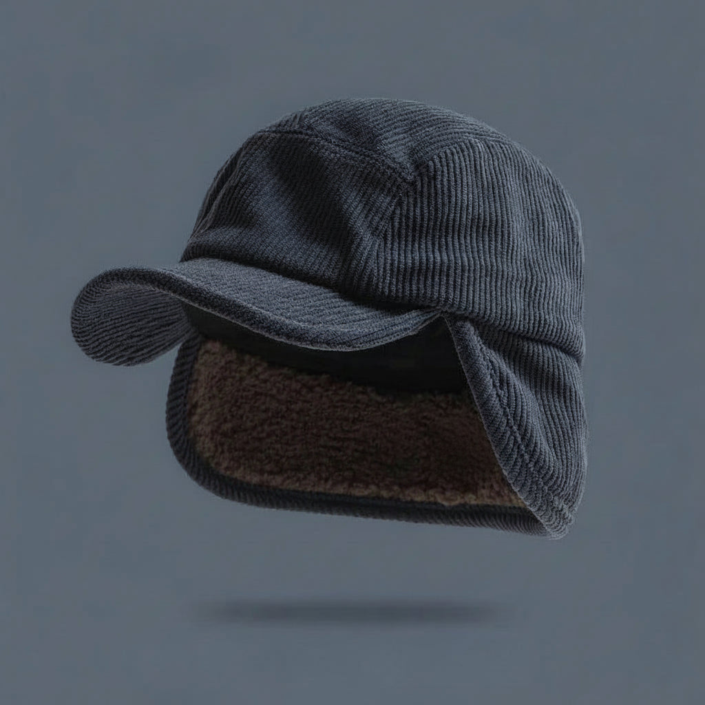 Winter Ear Flap Cap Ribbed Knit Polar Fleece Unisex