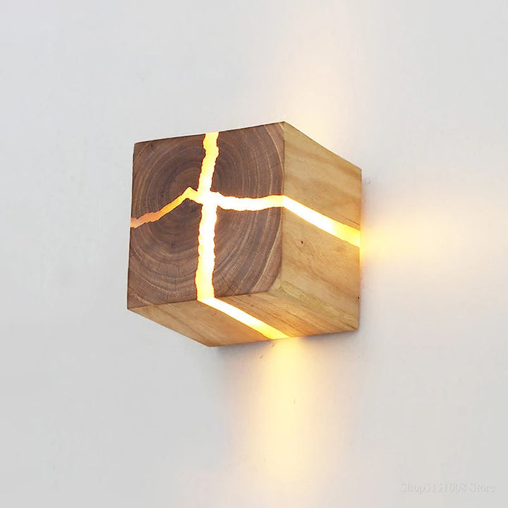 WoodAura Wall Light | Hand-Carved Solid Wood Resin Design