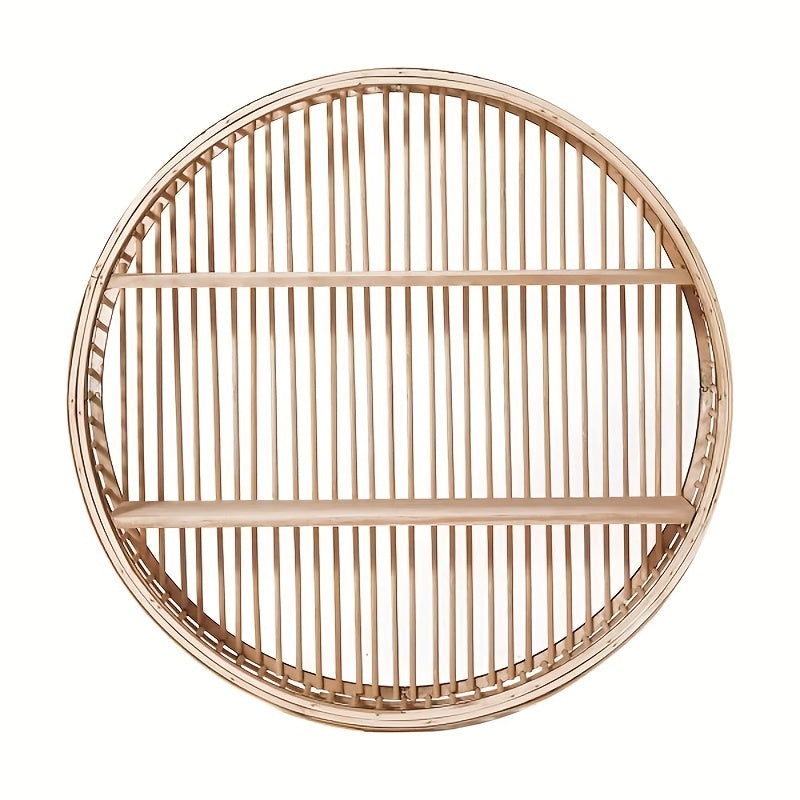 Round Bamboo Wall Shelf | Handmade Boho Floating Organizer