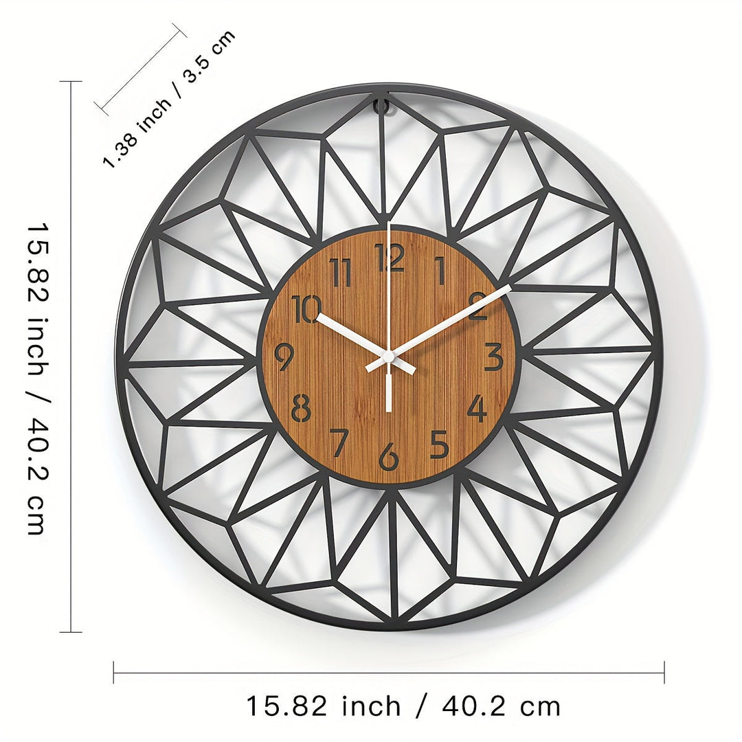 Modern Metal Wall Clock | Wood Grain Centre Design