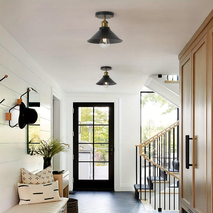 Industrial Black Semi Flush Mount Ceiling Light | Vintage Metal Pendant Fixture