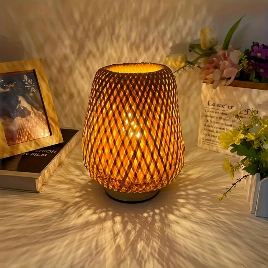 Handmade Bamboo Woven Bedside Lamp | Dimmable USB Table Light