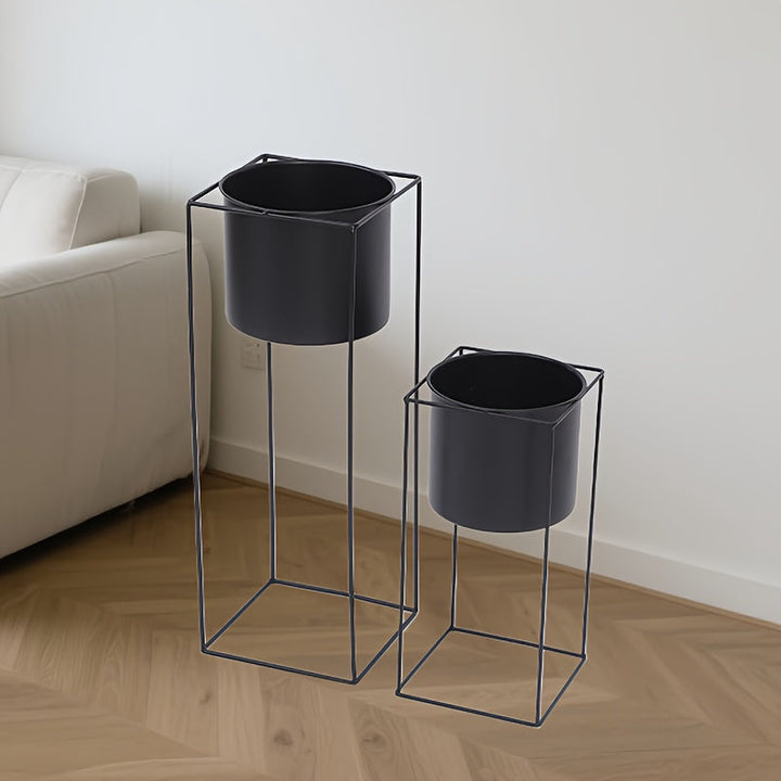 Metal Indoor Plant Stand | Modern Black Rectangular Plant Holder