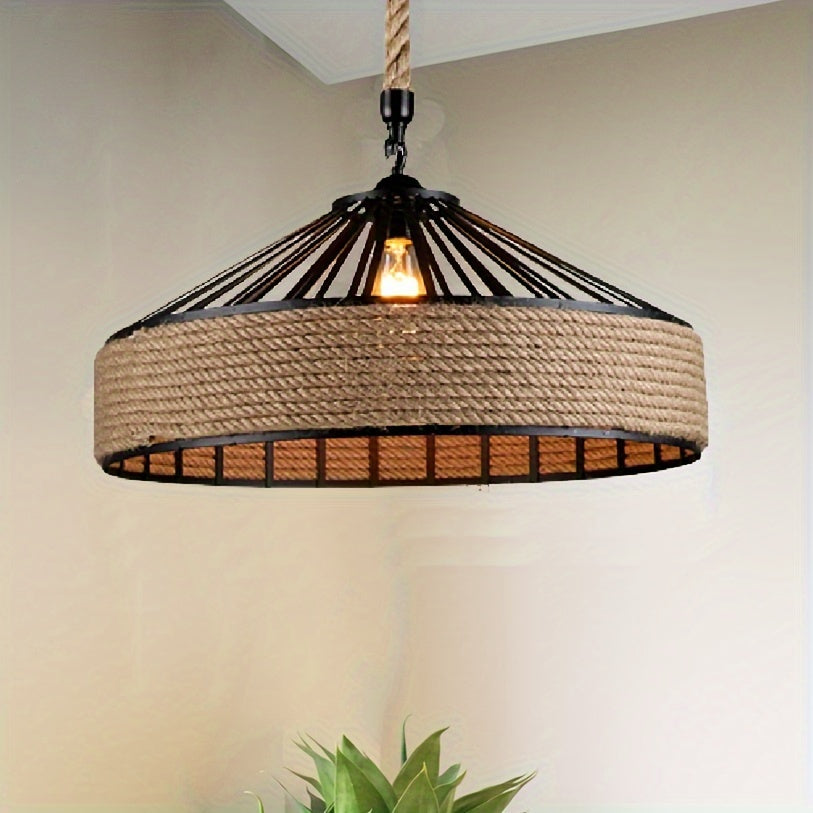 Rustic Hemp Rope Pendant Light | Vintage Farmhouse Ceiling Lamp