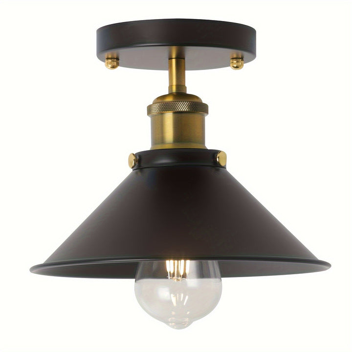 Industrial Black Semi Flush Mount Ceiling Light | Vintage Metal Pendant Fixture
