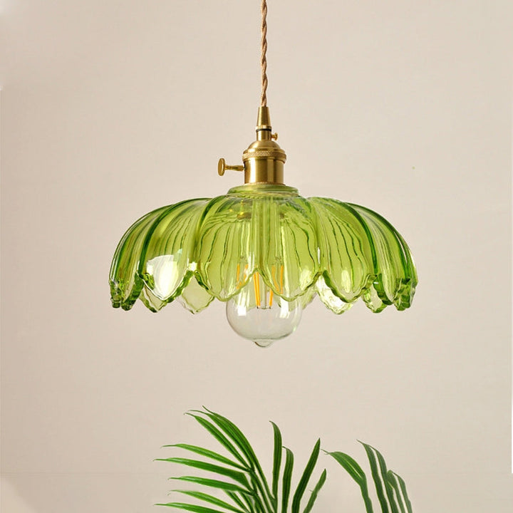 Vintage Flower Pendant Lamp | Coloured Glass Hanging Light
