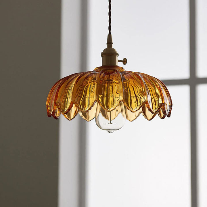 Vintage Flower Pendant Lamp | Coloured Glass Hanging Light