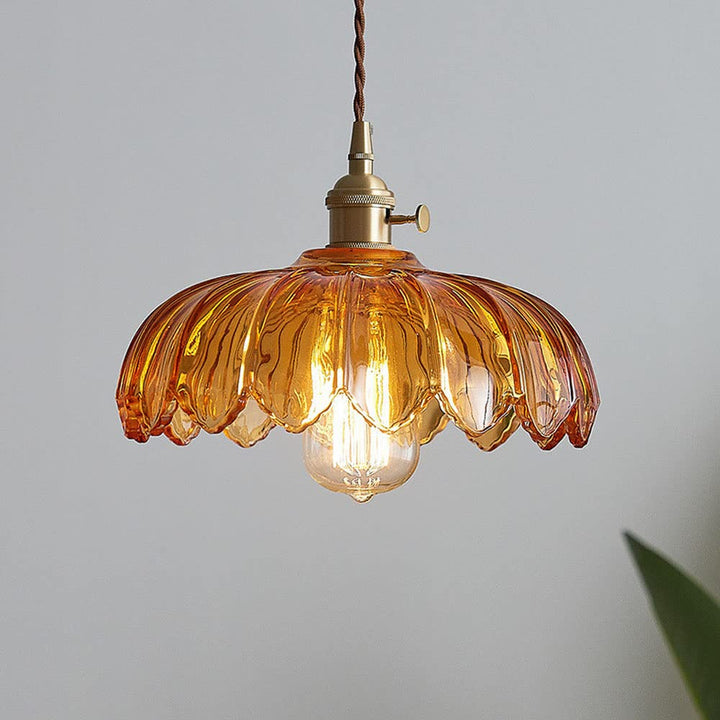 Vintage Flower Pendant Lamp | Coloured Glass Hanging Light