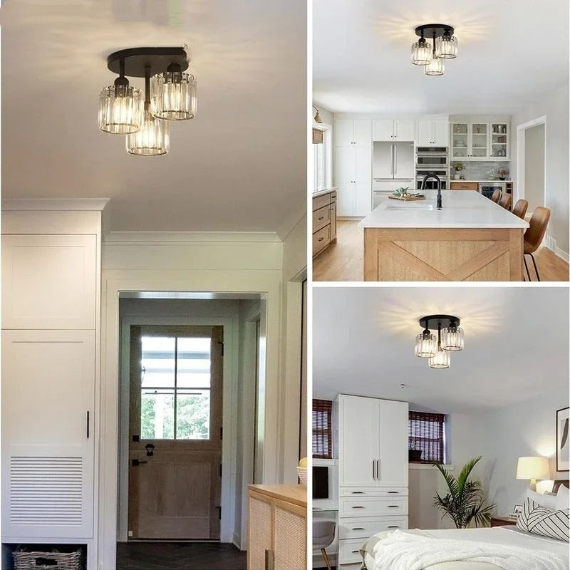 Modern Gold Luxury Crystal Ceiling Light | 3-Light Semi Flush Mount
